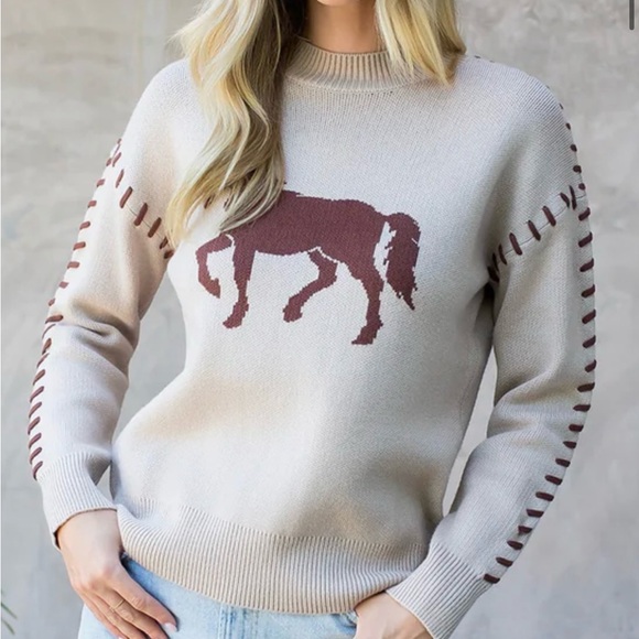 Thml Beige Horse Pattern Sweater - Picture 3 of 3